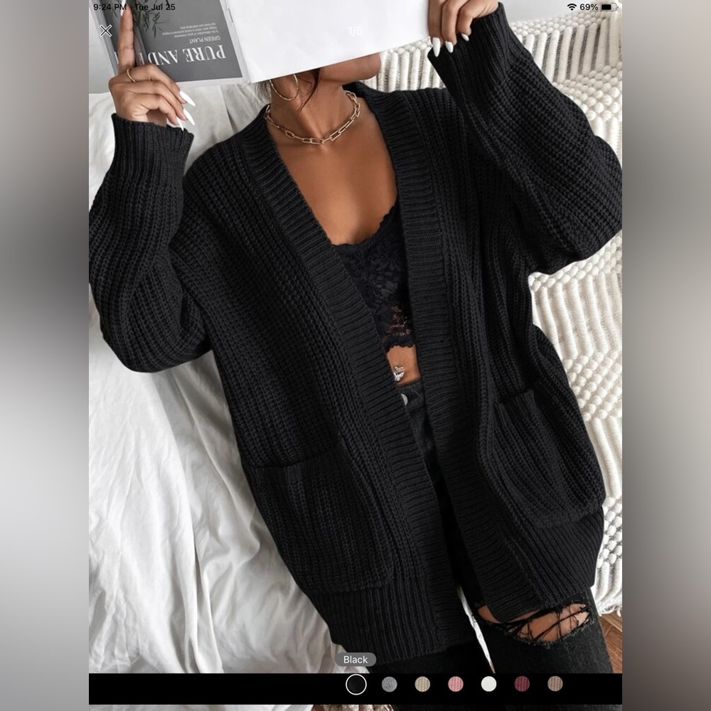 ✨SHEIN Solid Dual Pockets Ribbed Knit Cardigan ✨
